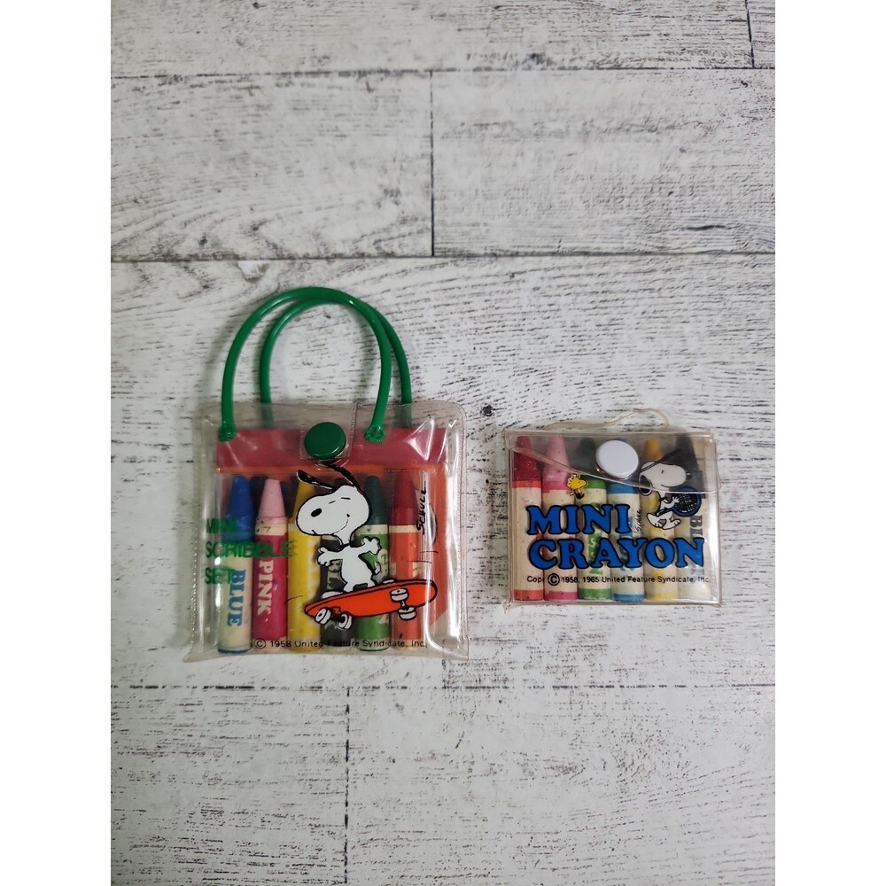 1965 Snoopy Mini Scribble Set & Mini Crayons Lot Peanuts Butterfly Skateboard